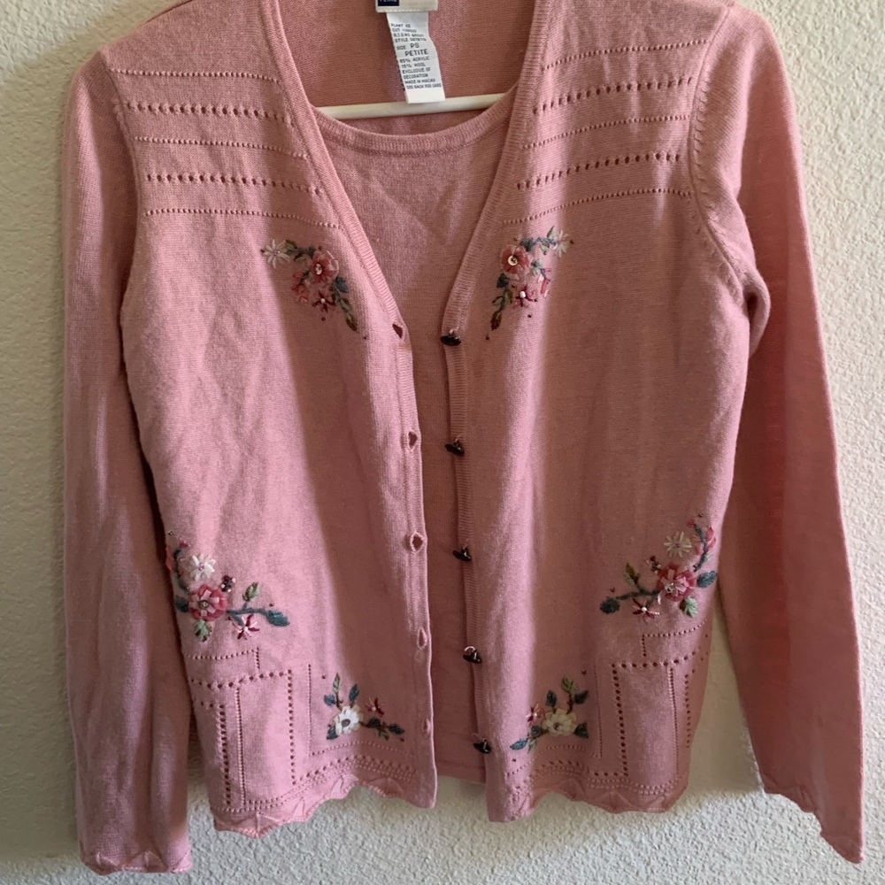Vintage pink embroidered cardigan